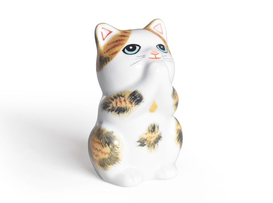九谷焼 お祈り猫 置物 金彩三毛