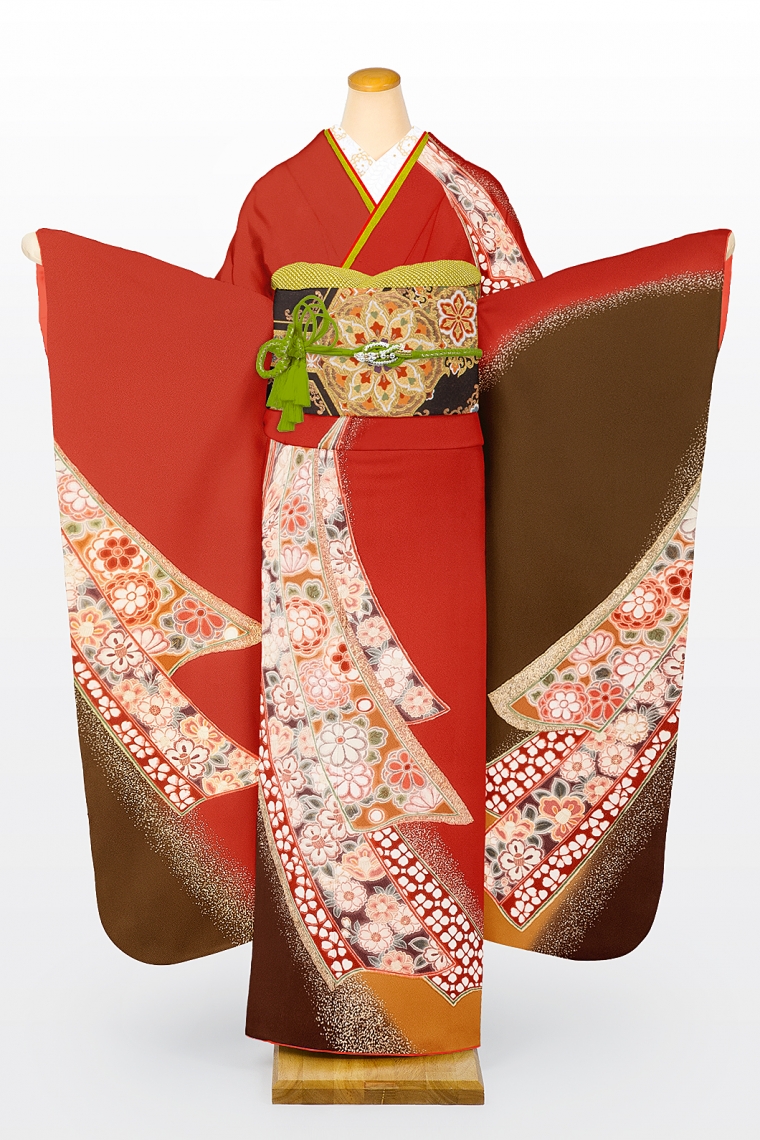 振袖レンタル 振袖Lサイズ 絞り 吉祥束ね熨斗模様 朱赤｜着物レンタル
