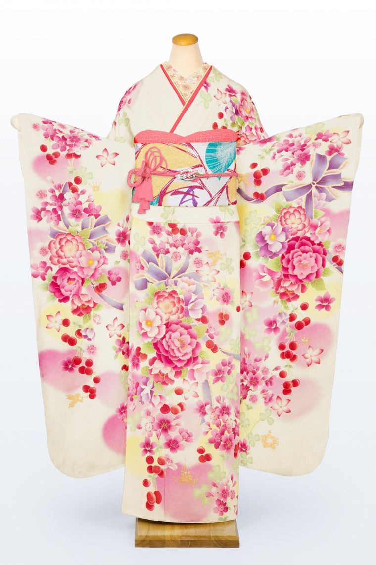 振袖レンタル 振袖LLサイズ ブランド：SEIKO MATSUDA 花束にハート 白