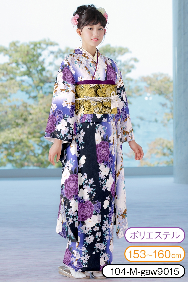 振袖レンタル 振袖Mサイズ 花小紋 白/紫/青｜着物レンタル 安心フル