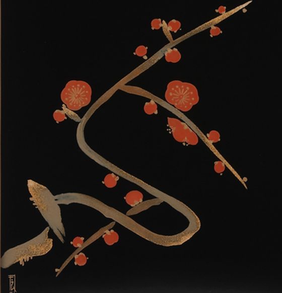 輪島塗り漆器 膳 梅の花 黒 2膳 M109325798オンライン アウ