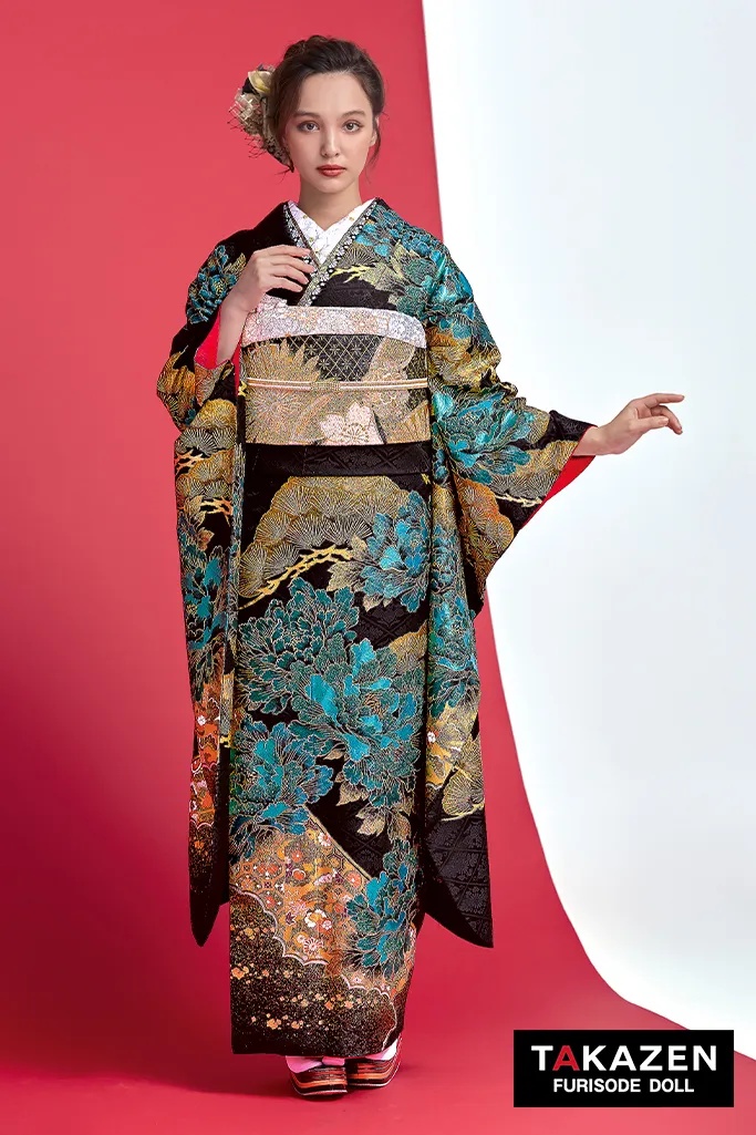 緑色の振袖｜成⼈式の振袖レンタルならTAKAZEN、世界⼀かわいいハタチ