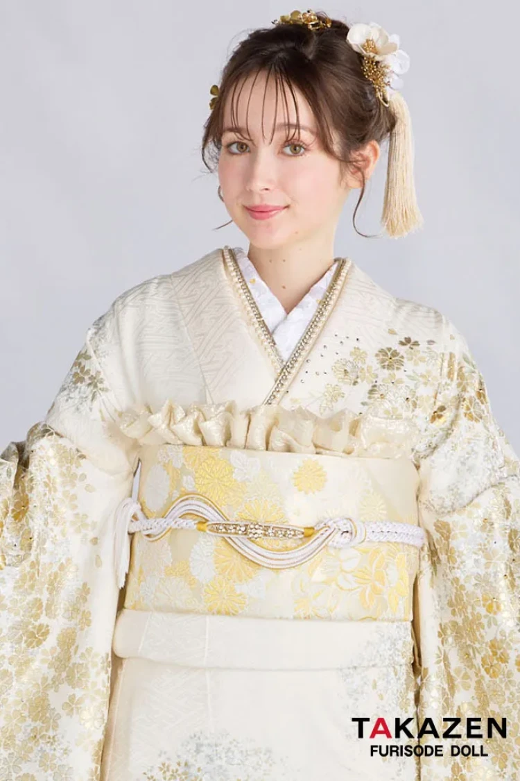 最高級古典柄振袖 関芳/最高級金駒金彩刺繍友禅 白金 桜柄 キラキラ