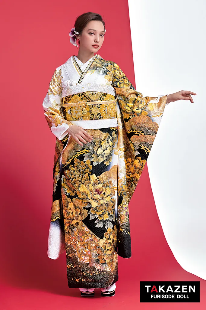 ジャパンモード 白/黒/ゴールド(金色) 本物龍柄 一番目立つ 渋い振袖