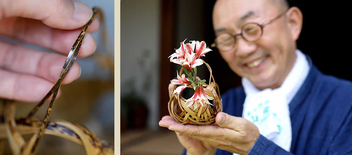 虎竹花籠 手付き四海波（豆々） | 虎斑竹専門店 竹虎