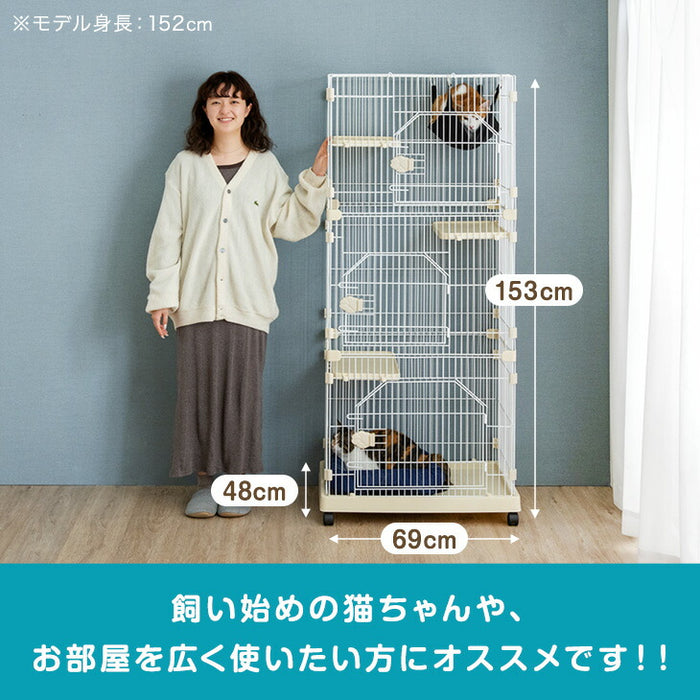 コンパクト 3段 キャットケージ ハンモック キャスター付き 脱走防止