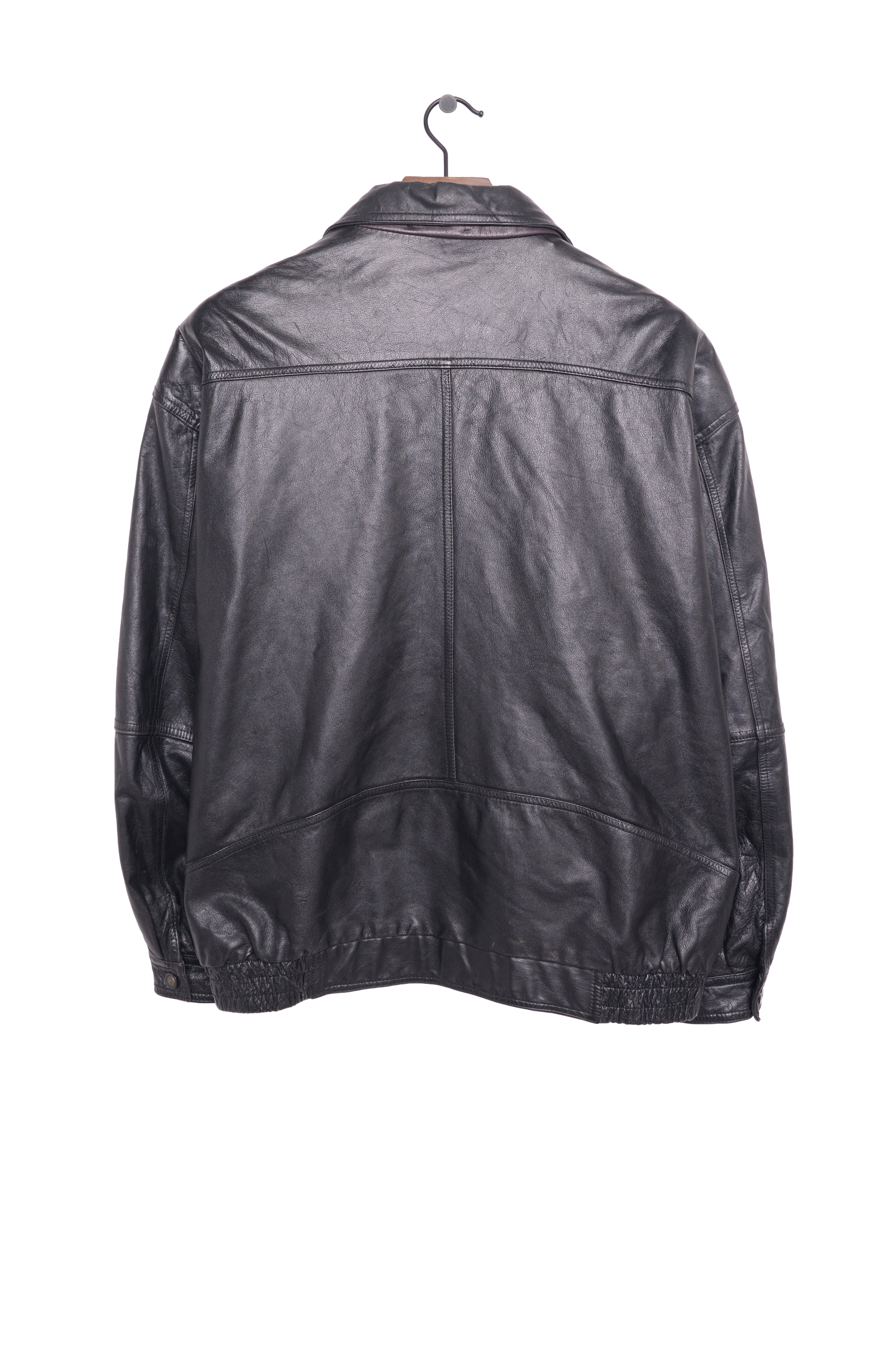 1990s Black Leather Bomber Jacket Free Shipping - The Vintage Twin