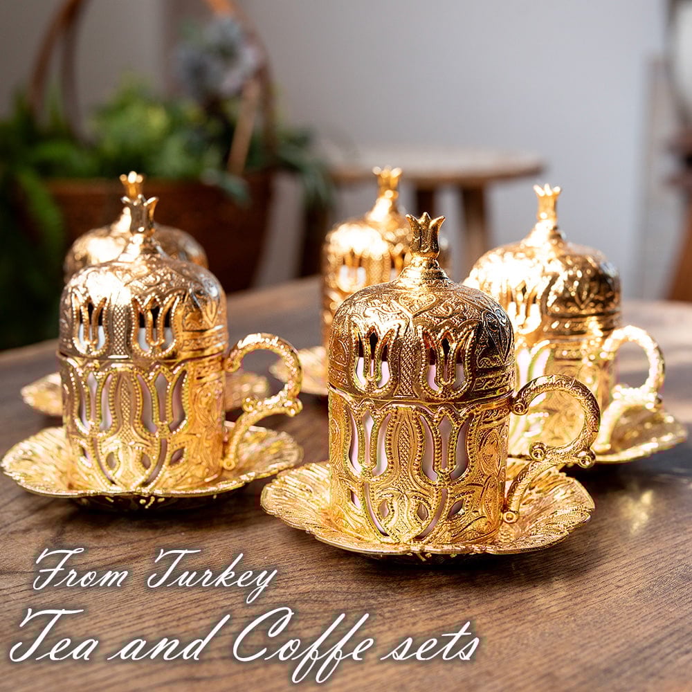 魅惑なトルコのコーヒー ティーセット 蓋付きカップ5個 の通販[送料