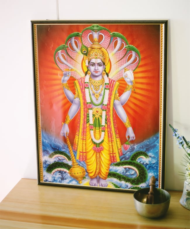 インドの古い宗教絵画 額装 ベビークリシュナ アンティーク インドの