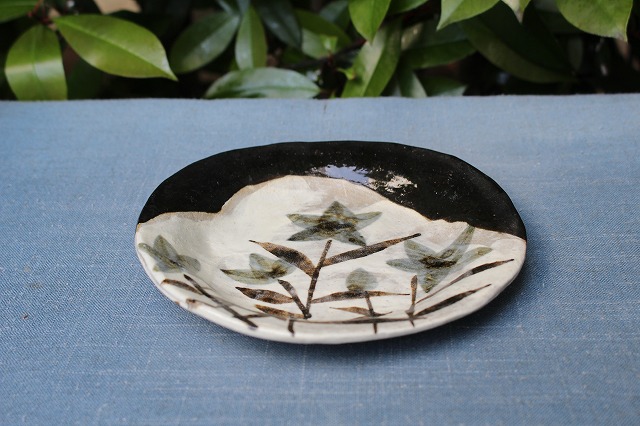 岐阜県土岐市の中垣連次さんの黒織部キキョウ5寸皿 うつわ家膳｜人気