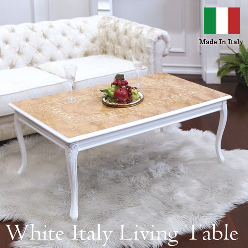 ティーテーブル イタリア ホワイト＆ナチュラル 象嵌 カフェテーブル
