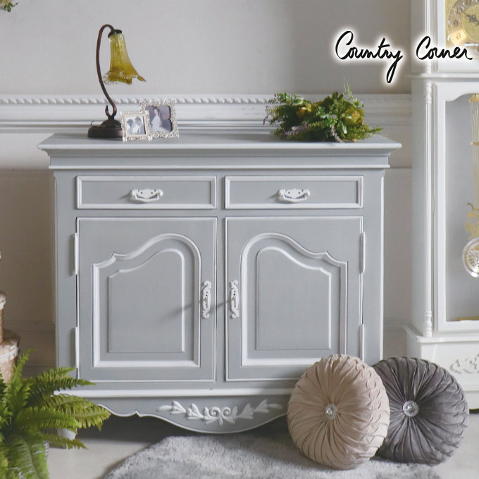 フランス カントリーコーナー サイドテーブル ホワイトグレー