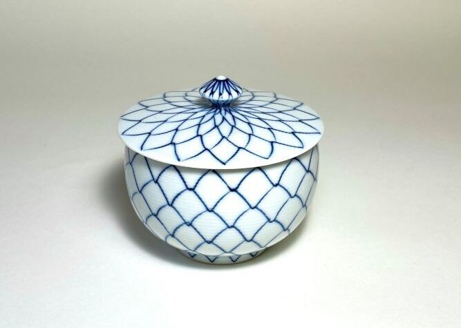 湯呑み茶碗□平安 萬壽堂製 網目紋染付湯飲み 11客セット