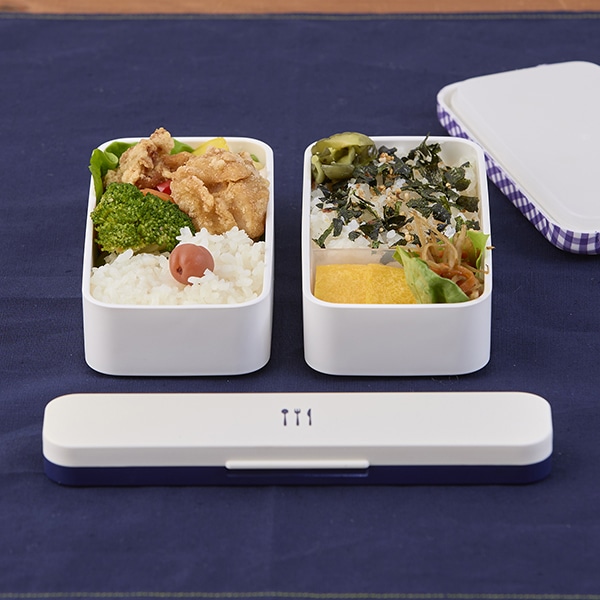 布貼り長角二段弁当箱 パープル｜SALE（お弁当アイテム）｜料理家 栗原