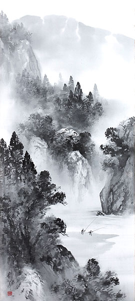 水墨画 山水風景 縦長のデザイン 水墨画 4点セット 山水風景 Amazon.co