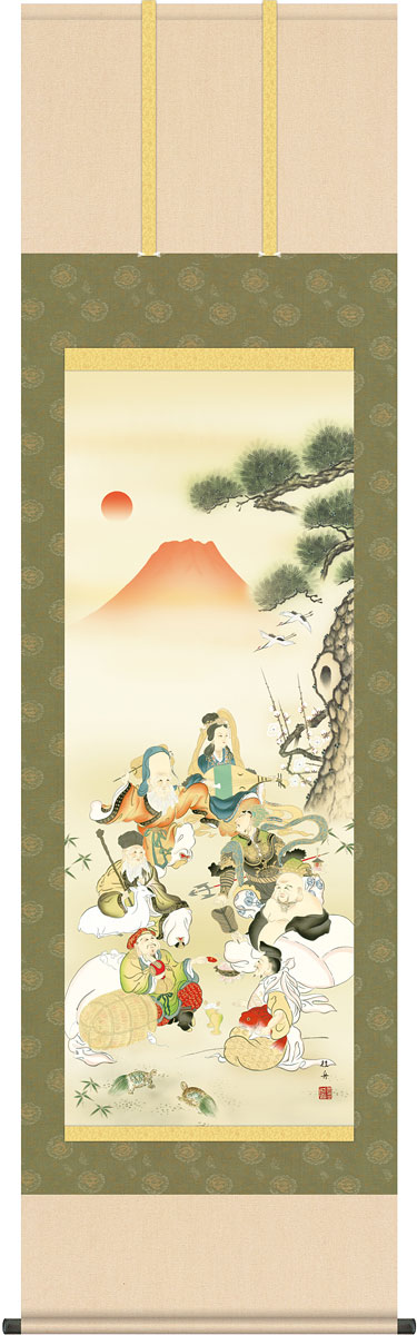 開運・鯉の滝登り 長江桂舟作 七福神吉祥之図