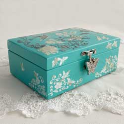 螺鈿の高級ジュエリーボックス・高級螺鈿宝石箱-蝶花ブルー 高級結納品