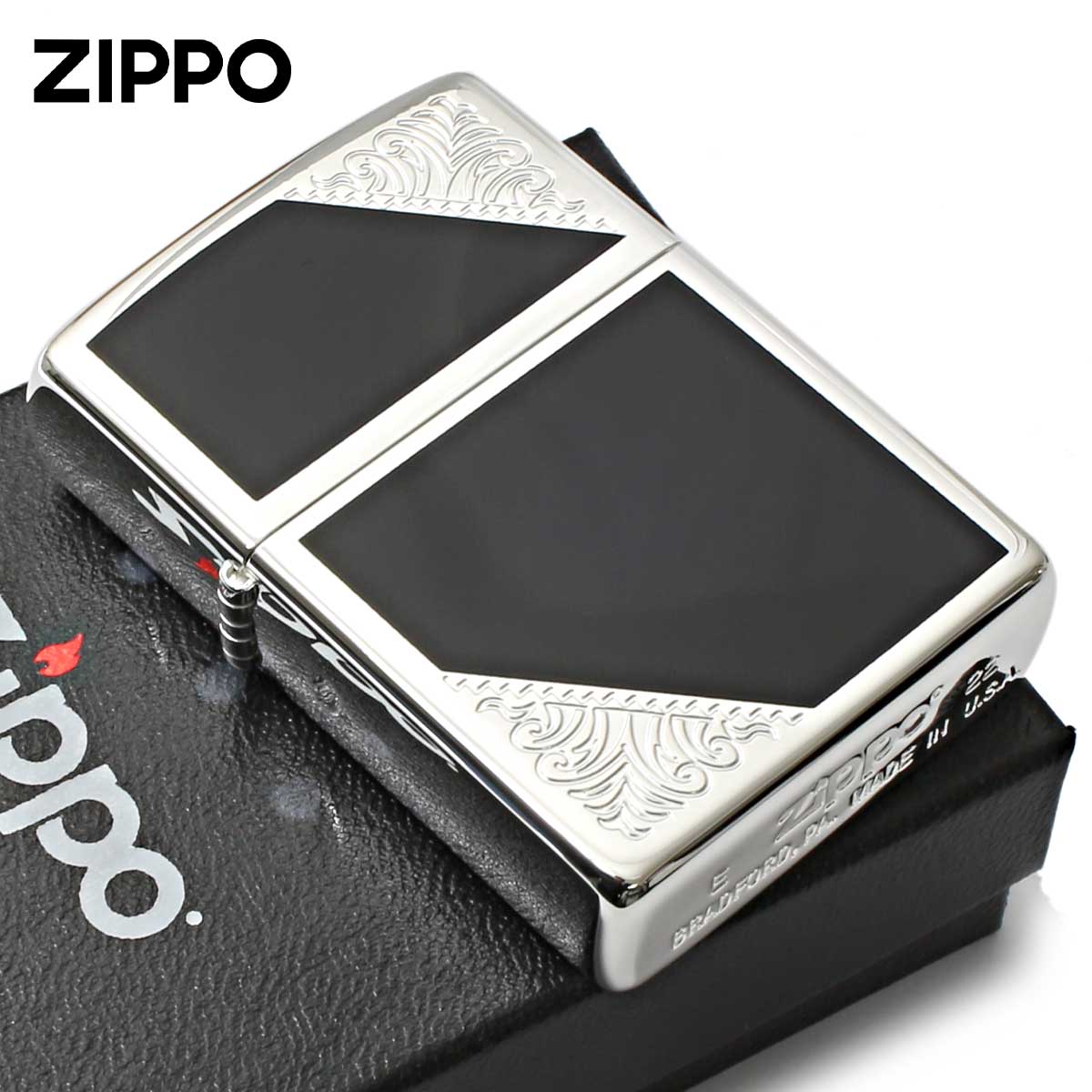 Zippo ジッポー ベネチアンデザイン アラベスク 唐草 両面加工 ブルー