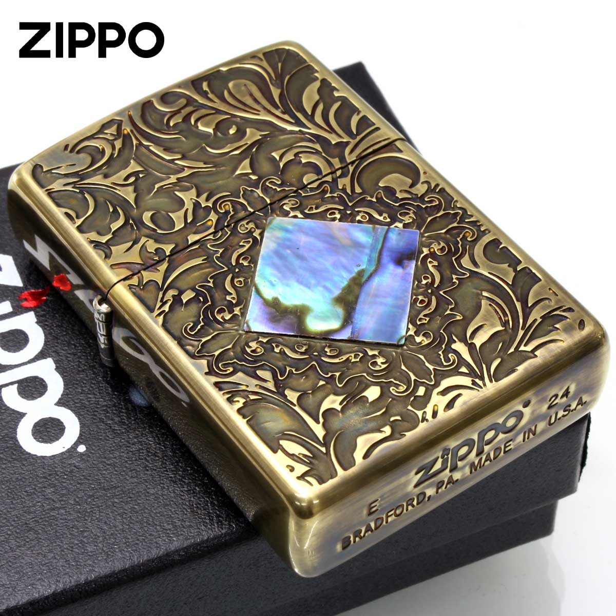 Zippo ジッポー アンテーク風 レトロ モダン シェル 貝貼り