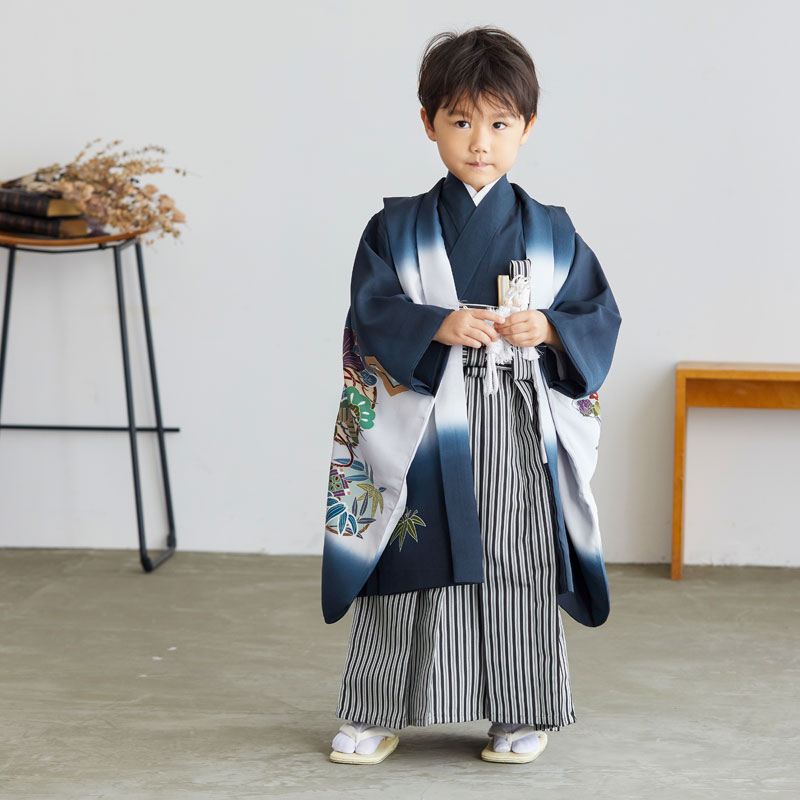 男児袴：BY069 【五歳】紺鷹に宝尽くし×黒縞 七五三男児袴レンタル