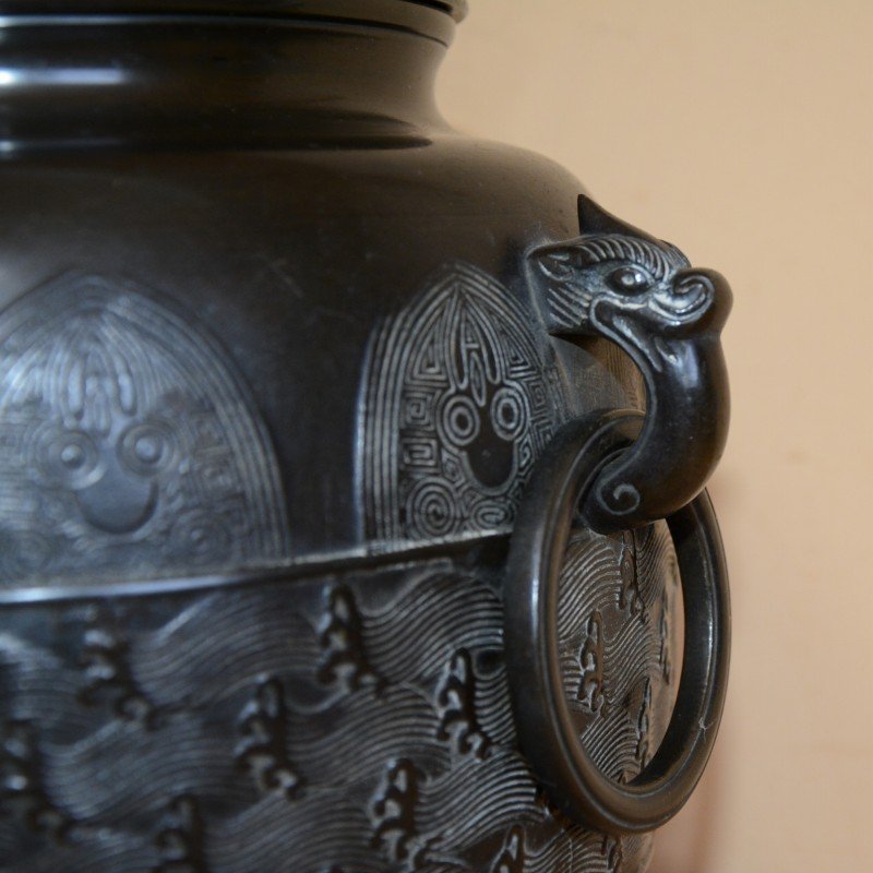 唐銅繰口水指 蕨波地紋 西村道也造 極：十三代宮崎寒雉 98000円 ご注文