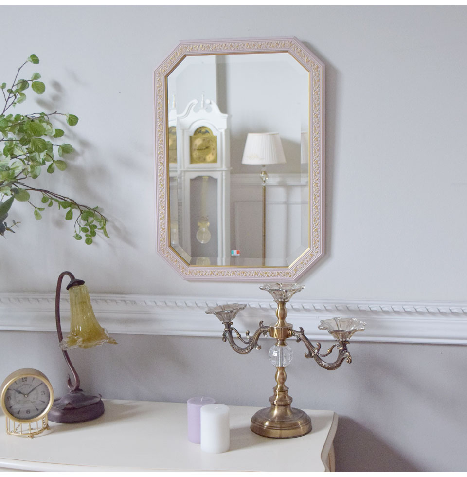 イタリア青ドマンdemain 象嵌鏡寄木壁掛け面取り鏡