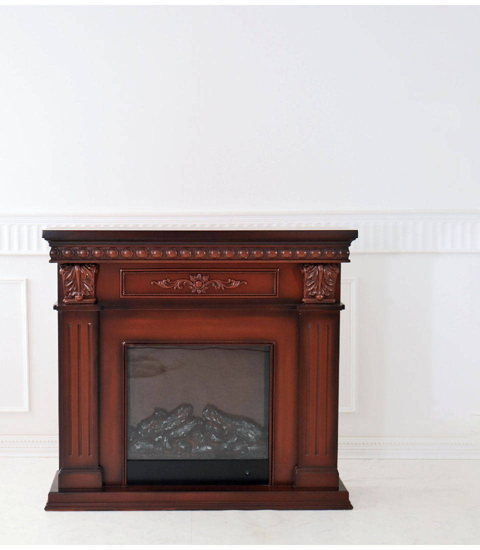 アンティーク調 マントルピース（フェイクファイヤー付）ホワイト 暖炉