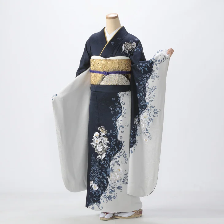 f0425052r】【青・紺系】振袖 レンタル フルセット Lサイズ 【状態:S