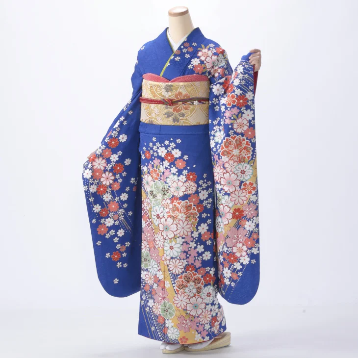 f0319172r】【青・紺系】振袖 レンタル フルセット Lサイズ 【状態:A