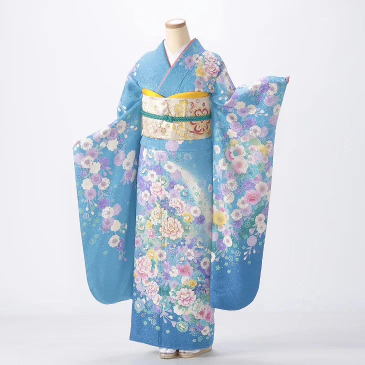 振袖フルセット 蝶々が舞う友禅振袖 クールな色はさりげなく美人色