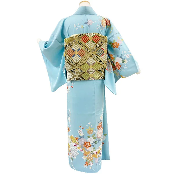 a2211201】【レンタル】訪問着 フルセット 水色 花柄 Mサイズ Lサイズ