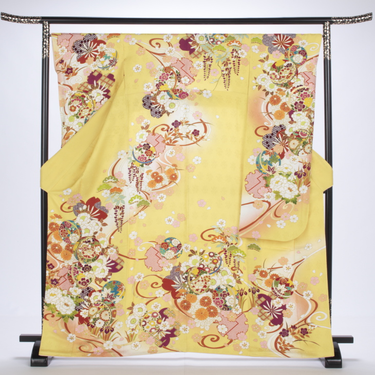 f0519290r2】【からし・黄系】振袖 レンタル フルセット Mサイズ