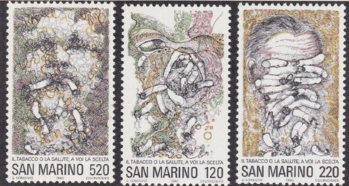 サンマリノ切手 1980年 禁煙との闘い 3種 - すてきな郵便屋さんciel