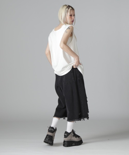 DANKE SCHON ボーンプリントデストロイノースリーブカットソー M DANKE