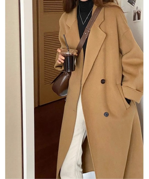 コート チェスターコート ダブルブレストロングコート レディース