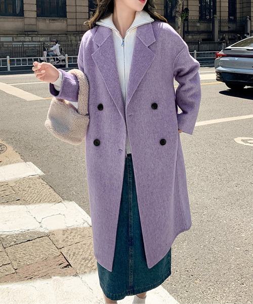コート チェスターコート ダブルブレストロングコート レディース