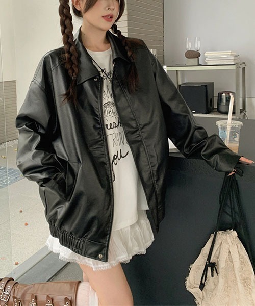 レザーダブルジップy2k