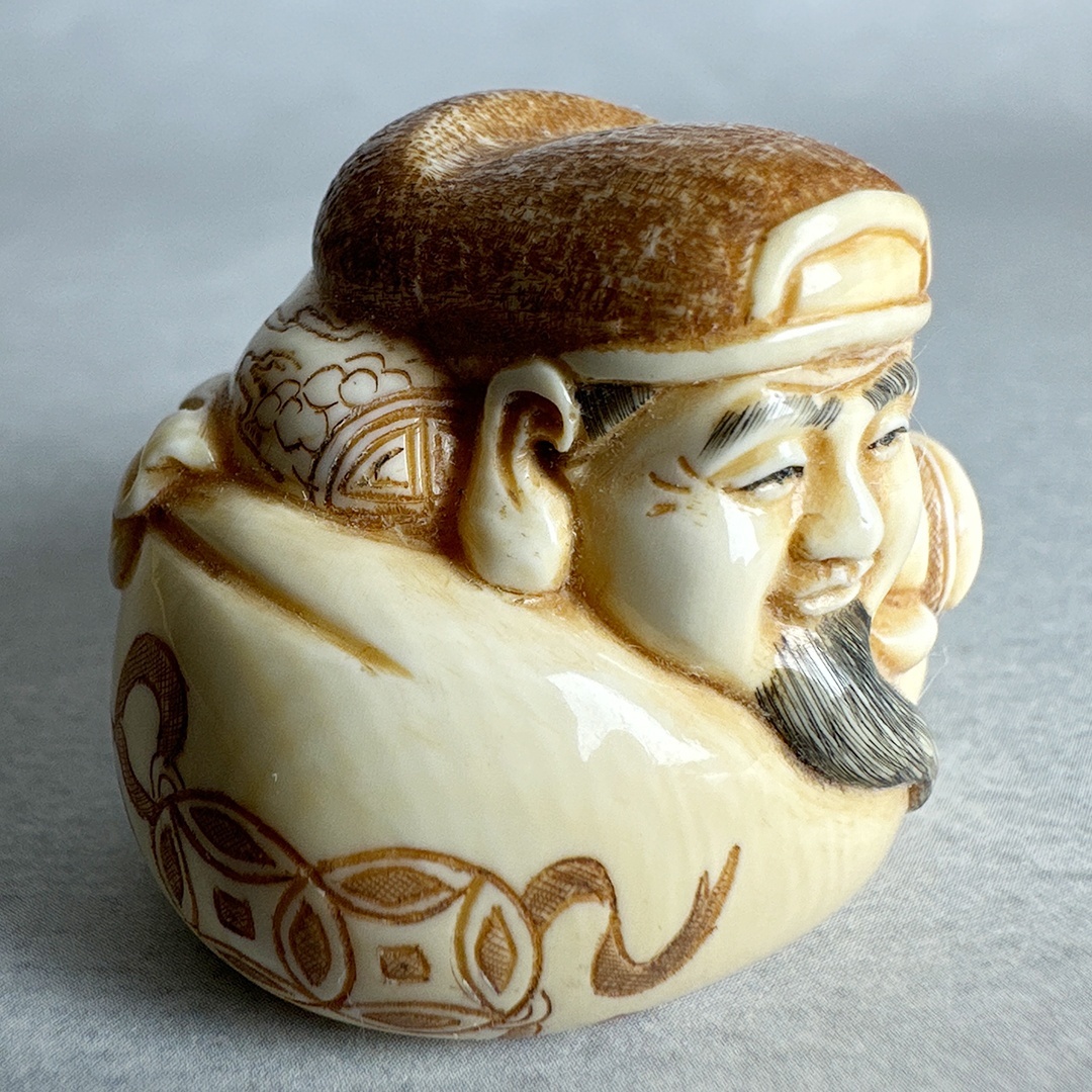 古美術 雨蛙象牙 根付 大黒様 昭和