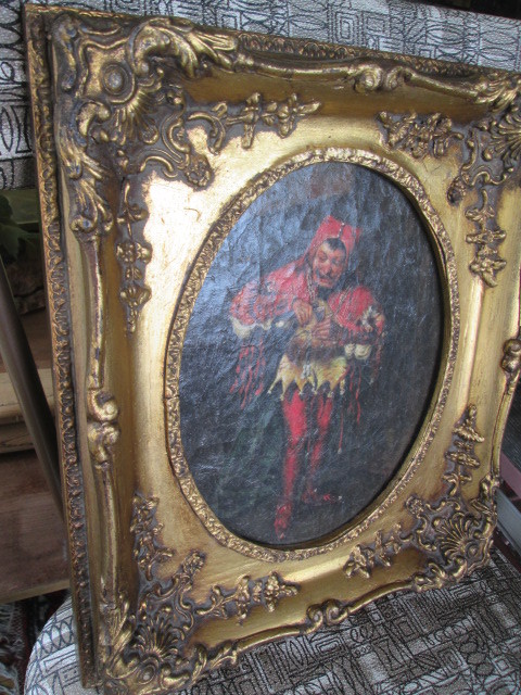 Very Old 19世紀 アンティーク 絵画 油彩 Antique 道化師 Very Old 19
