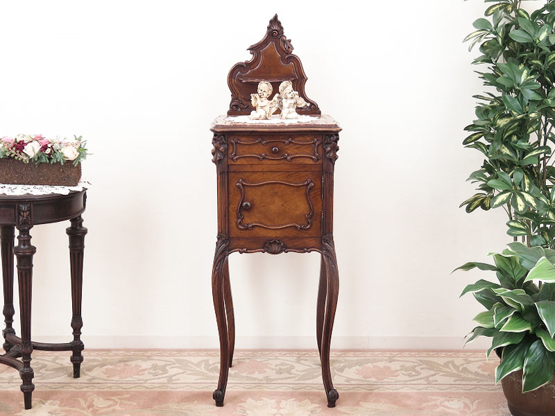 ストア フランスアンティーク木製*大理石キャビネット/ナイトテーブル