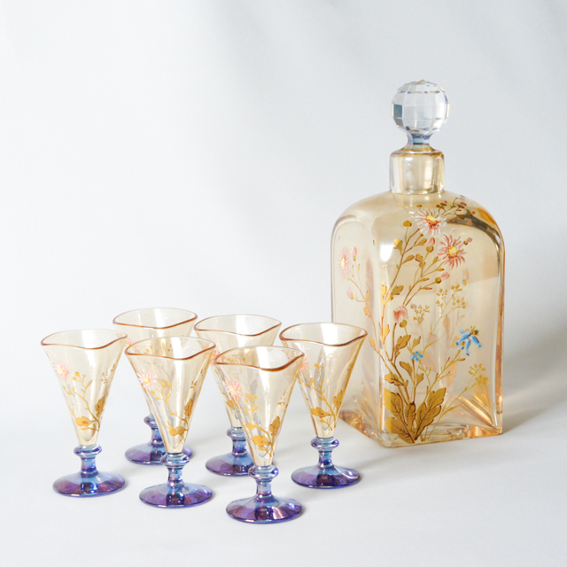 オールドバカラ「ジャポニスム ラスター彩 草花文 リキュールセット