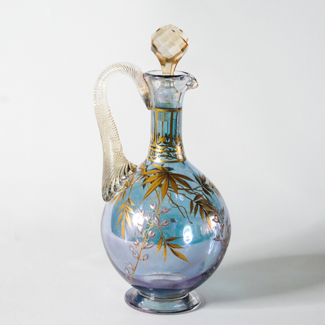 オールドバカラ「ジャポニズム 藤に雀文 ラスター彩 リキュールボトル