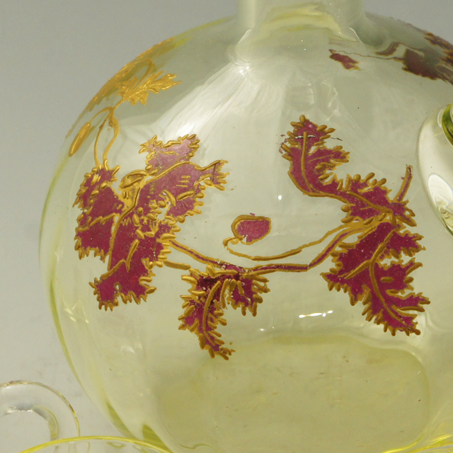 1840年代 アールデコエナメル彩燕紋小瓶 ウランガラス アンティーク