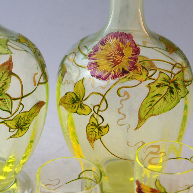 オールドバカラ「エナメル彩 朝顔文 リキュールセット」《アンティック