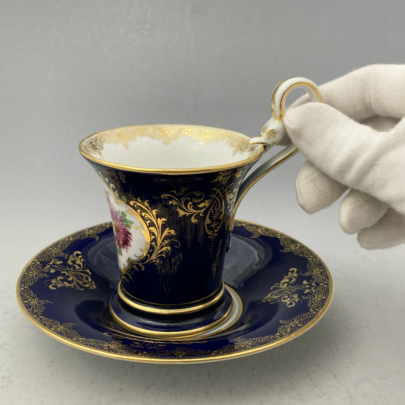 古マイセン 金彩 花のブーケ文 アルトツィアレリーフ モカC＆S