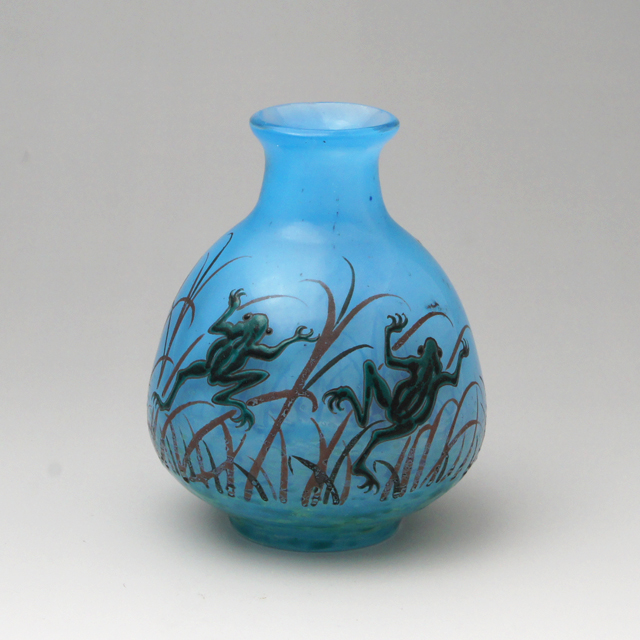 エミール ガレ風 花瓶 被せガラス 蜥蜴紋 高さ30cm エミール ガレ風