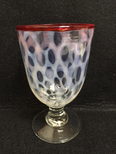 希少☆氷コップ 水玉柄 赤縁 なつめ型 12．5cm 吹きガラス 大正