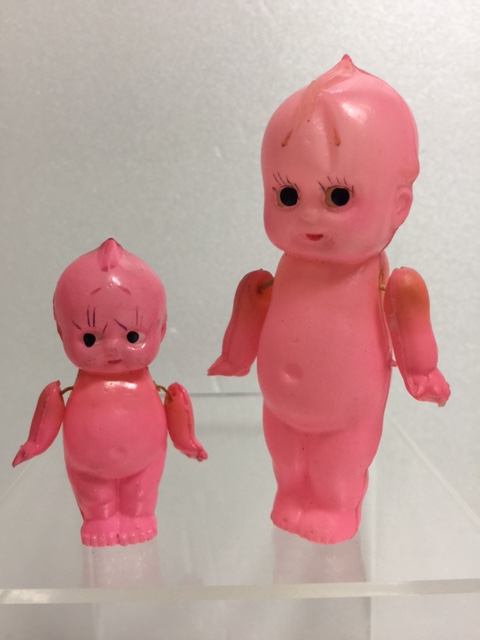 2体セット☆セルロイド ピンク キューピー 人形 9．8cm 当時物