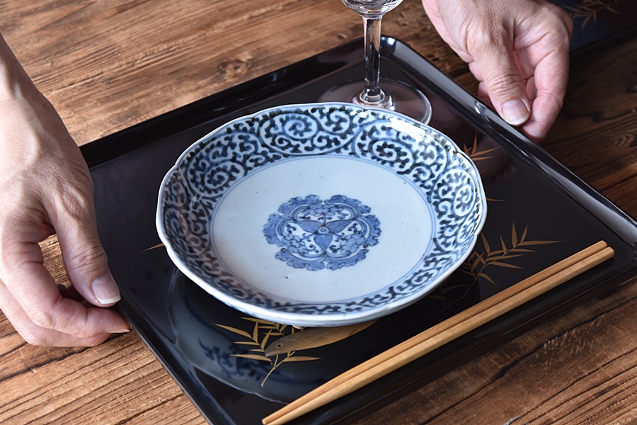 古伊万里 唐草丸散紋 皿 六件 φ16.5cm 旧家蔵出