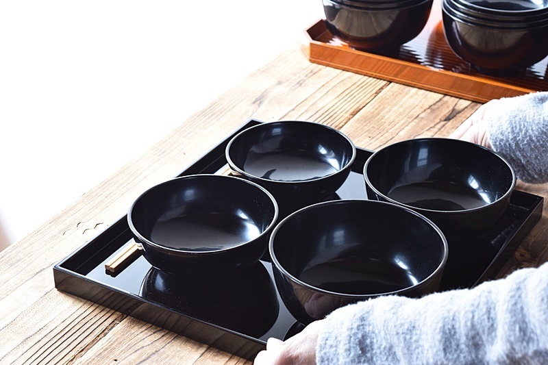 懐石料理道具 表阿弥 利休好真黒塗 会席家具 真塗 四つ椀 6客セット